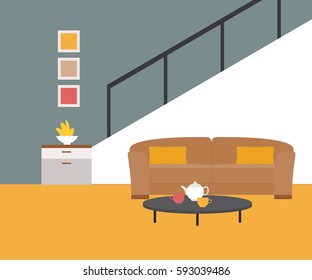 Vector illustration. The interior of the room. Living room with a sofa. Flat style.