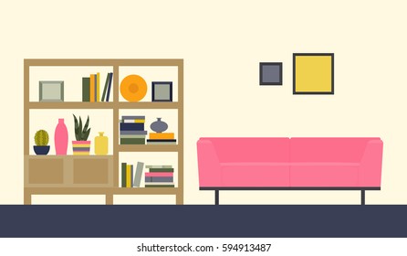 Vector illustration. The interior of the room. Living room with a sofa. Flat style.