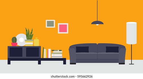 Vector illustration. The interior of the room. Living room with a sofa. Flat style.