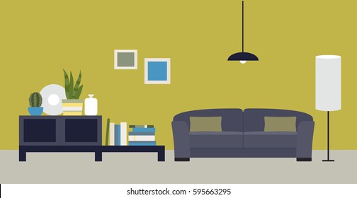 Vector illustration. The interior of the room. Living room with a sofa. Flat style.