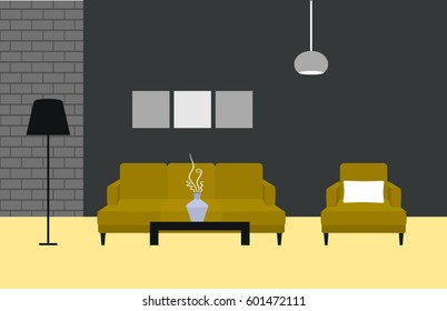 Vector illustration. The interior of the room. Living room with a sofa. Flat style.