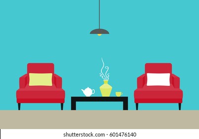 Vector illustration. The interior of the room. Living room with a sofa. Flat style.