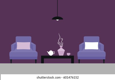 Vector illustration. The interior of the room. Living room with a sofa. Flat style.