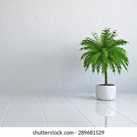 Vector illustration: interior of the room with the palm near the concrete wall