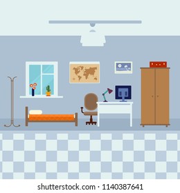 Vector Illustration Interior of Student Room
