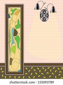 Vector illustration of an interior wall with painting and lamp