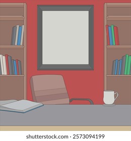 Vector illustration of Interior working  space. Drawn working room isolated. Design element for coloring book page.
