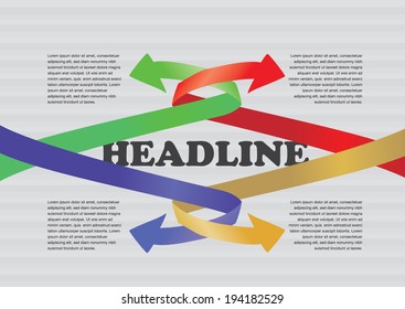 Vector illustration of interlocking colorful arrows. Template for page layout. 