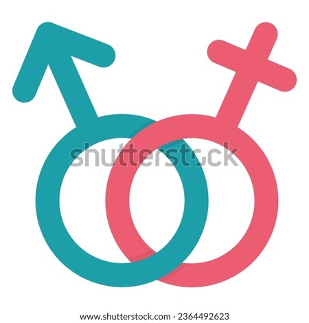 Vector illustration of interlocking feminine and masculine signs. Heterosexual sexual relations.