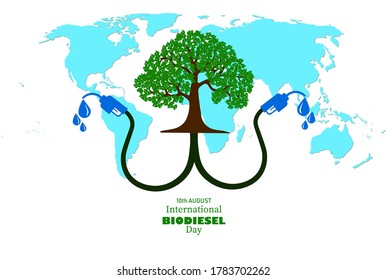 Vector Illustration of International Biodiesel Day which is observed on 10th of August. Abstract representation of a tree with Bio fuel and world map on background