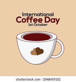 Vector illustration of International Coffee Day, design template for banner, poster, website, heart symbol on cup