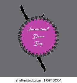 Vector illustration international dance day artistic concept.Poster with ballerina's silhouette isolated on gray background
