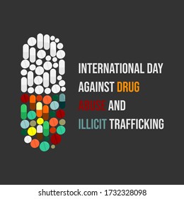 Vector illustration for international day against drug abuse and illicit trafficking with capsule drug