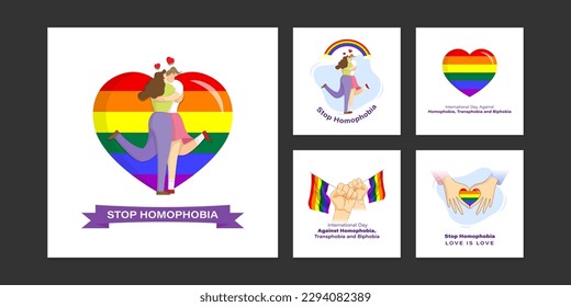 Vector illustration of International Day Against Homophobia social media story feed mockup template set