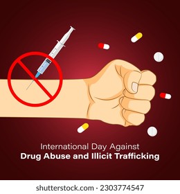 Vector illustration of International Day Against Drug Abuse social media story feed mockup template