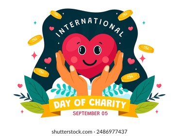 Vector Illustration for International Day of Charity on September 5th with a Donation Package, Love Concept Background by Volunteer in Flat Cartoon
