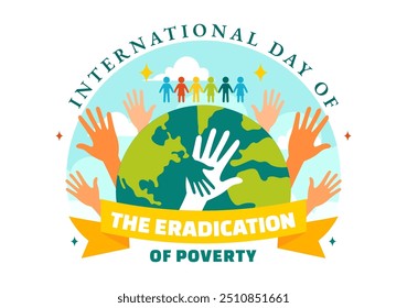 Vector Illustration of the International Day for the Eradication of Poverty, featuring People Living in Poverty and their Communities in Background