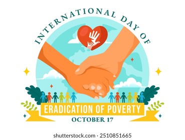 Vector Illustration of the International Day for the Eradication of Poverty, featuring People Living in Poverty and their Communities in Background
