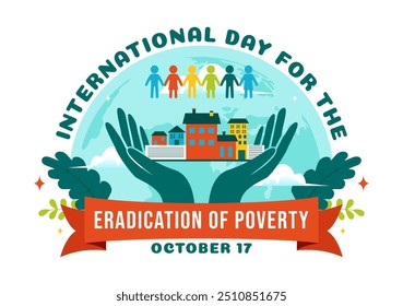 Vector Illustration of the International Day for the Eradication of Poverty, featuring People Living in Poverty and their Communities in Background