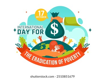Ilustración vectorial del Día Internacional para la Erradicación de la Pobreza, con Personas que viven en la pobreza y sus comunidades en segundo plano