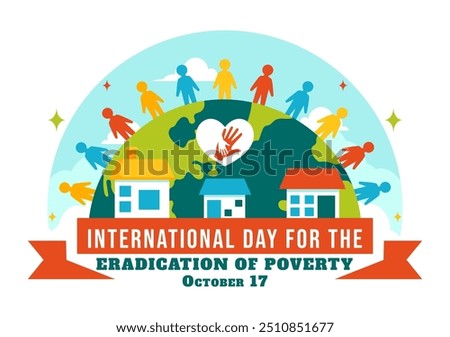 Vector Illustration of the International Day for the Eradication of Poverty, featuring People Living in Poverty and their Communities in Background