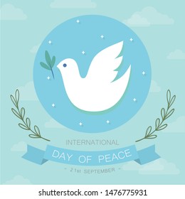 vector illustration,  International Day of Peace on vintage banner, blue pastel background.