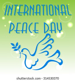 Vector illustration for the international day of peace with a dove and olive branch on green background