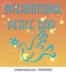 Vector illustration for the international day of peace with a dove and olive branch on orange background