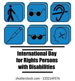 Vector illustration for International Day of Persons with Disabilities with symbolical icons of blind, deaf, and physically disabled people. signs.