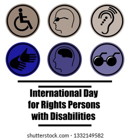 Vector illustration for International Day of Persons with Disabilities with symbolical icons of blind, deaf, and physically disabled people. signs.