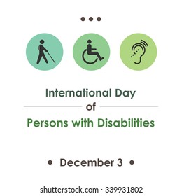 Vector illustration for International Day of Persons with Disabilities with symbolical icons of blind, deaf, and physically disabled people