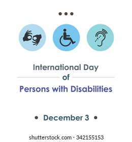 Vector illustration for International Day of Persons with Disabilities with symbolical icons of blind, deaf, and physically disabled people