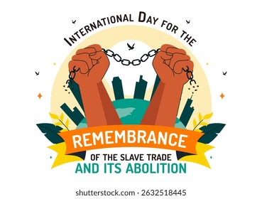 Vector Illustration for the International Day for the Remembrance of the Slave Trade and Its Abolition Featuring a Handcuff and a Dove in a Background