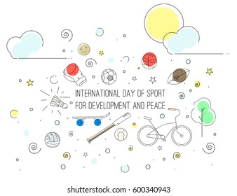 Vector Illustration Of International Day Of Sport For Development And Peace. Icons In The Lineart Style. 