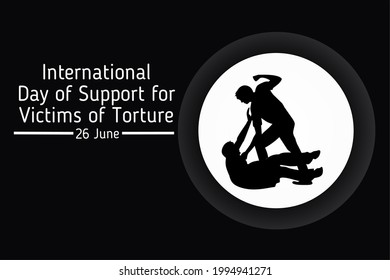 Vektorgrafik, Internationaler Tag der Unterstützung für Opfer der Folter, für Poster, Banner und Vorlagen mit schwarzem Hintergrund und Silhouettenzeichen