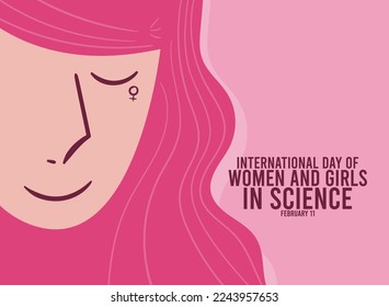 Vector Illustration of International Day of Women and Girls in Science. February 11. Hand drawn women face. Abstract background. Poster, banner, card, background. Flat design vector. Eps 10.