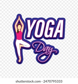 Vector illustration of International Day of Yoga sticker on transparent background