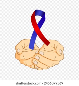 Vector illustration of International Firefighters' Day ribbon in hands on transparent background