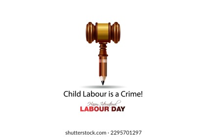 Vector illustration of International Labor Day celebration. Workers, Labour Safety and Legal Rights Concept. World day against Child Labor. Pencil with Hammer design.