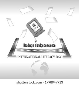 Vector illustration for International Literacy Day. template icon banner in black and white color background. september 8