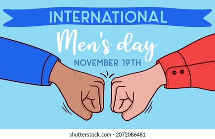 Vector illustration for International Men's Day,  November 19th, two men saluting with their fists, Congratulations.