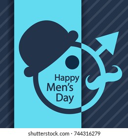 Vector Illustration of International Men's Day. Happy Men's day greetings card with a hat and mustaches. Congratulations to your father, husband, friend, grandfather, boyfriend or brother. 