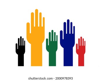 Vector illustration International Nelson Mandela Day 18th July. Raising hands in South African flag color