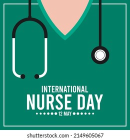 Vector illustration of international nurses day. Stethoscope on green background. May 12. Poster or banner.