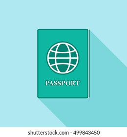 Vector illustration of international passport. Flat style with long shadow