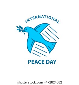 Vector illustration of international peace day september 21 with dove, olive branch.