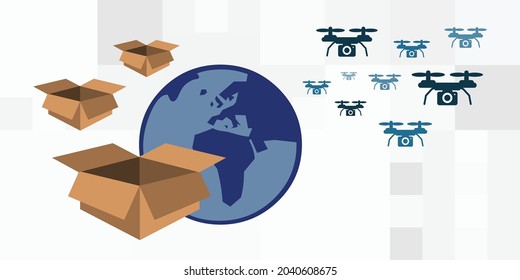 vector illustration of international postal services of post and drone usage in delivery