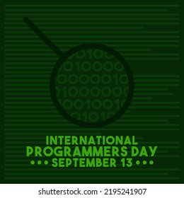 Vector illustration of international programmers day. Green background. September 13. Poster or banner.