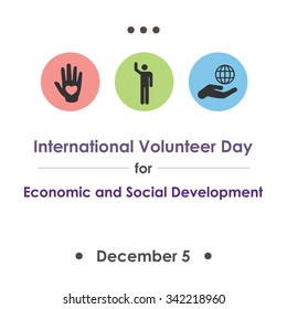 Vector illustration for International Volunteer Day for Economic and Social Development symbolical icons of hand, community and support