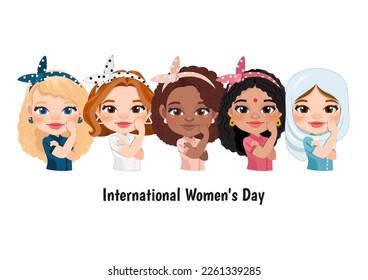 Vector illustration of International Women s Day, March 8 with an independent women on white background.